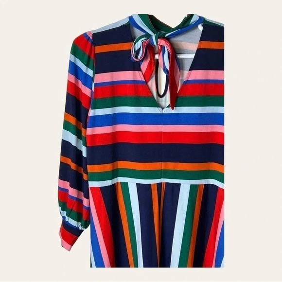 1033. ELOQUII MULTI COLOR STRIPE MIDI DRESS WITH TIE AROUND NECKLINE/KEYHOLE - Picture 12 of 13